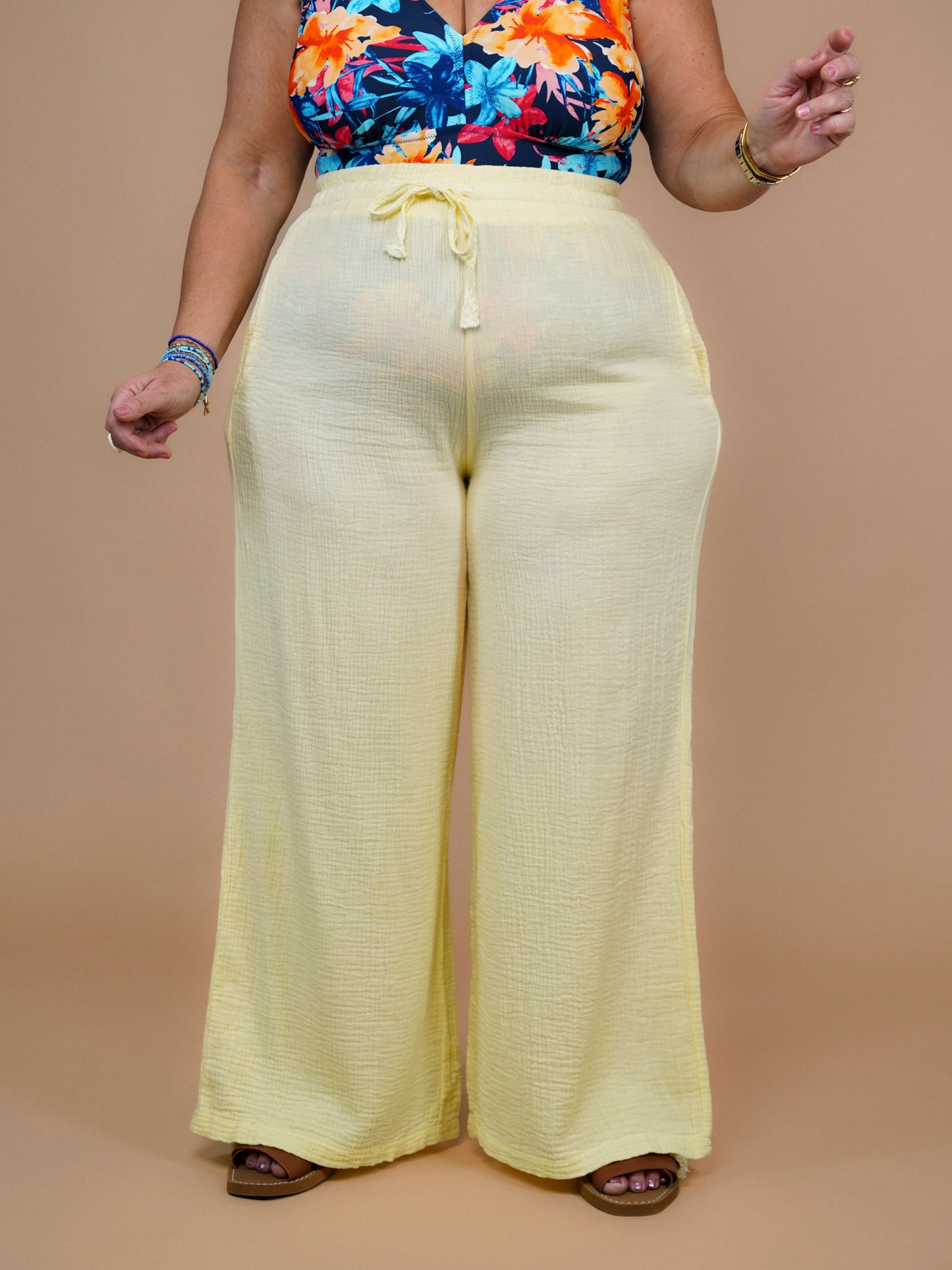 Pantalon gaze de coton jaune