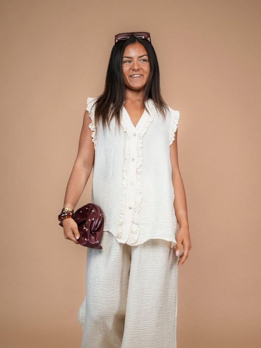 Blouse sans manches effet gaze de coton crème