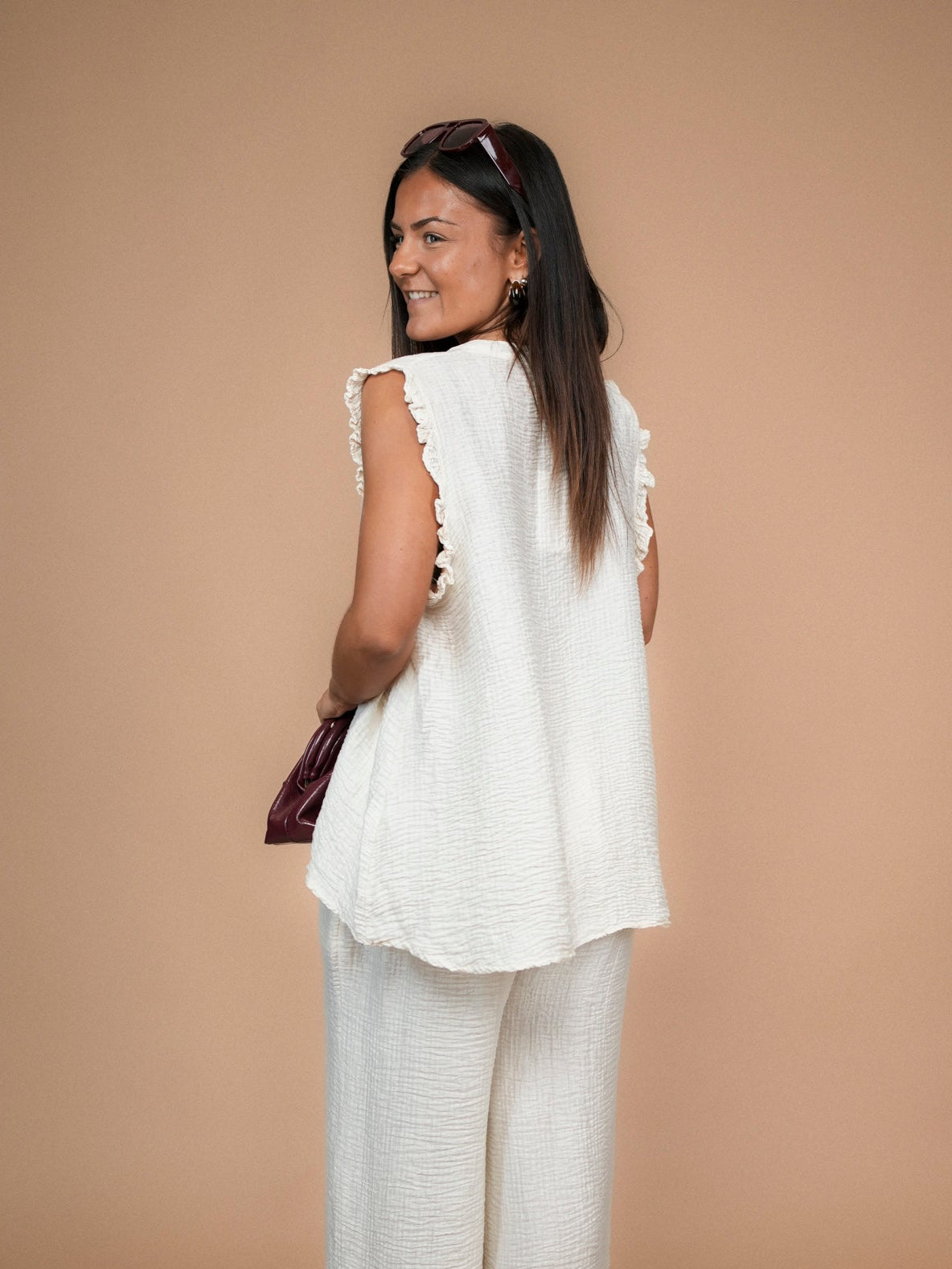 Blouse sans manches effet gaze de coton crème