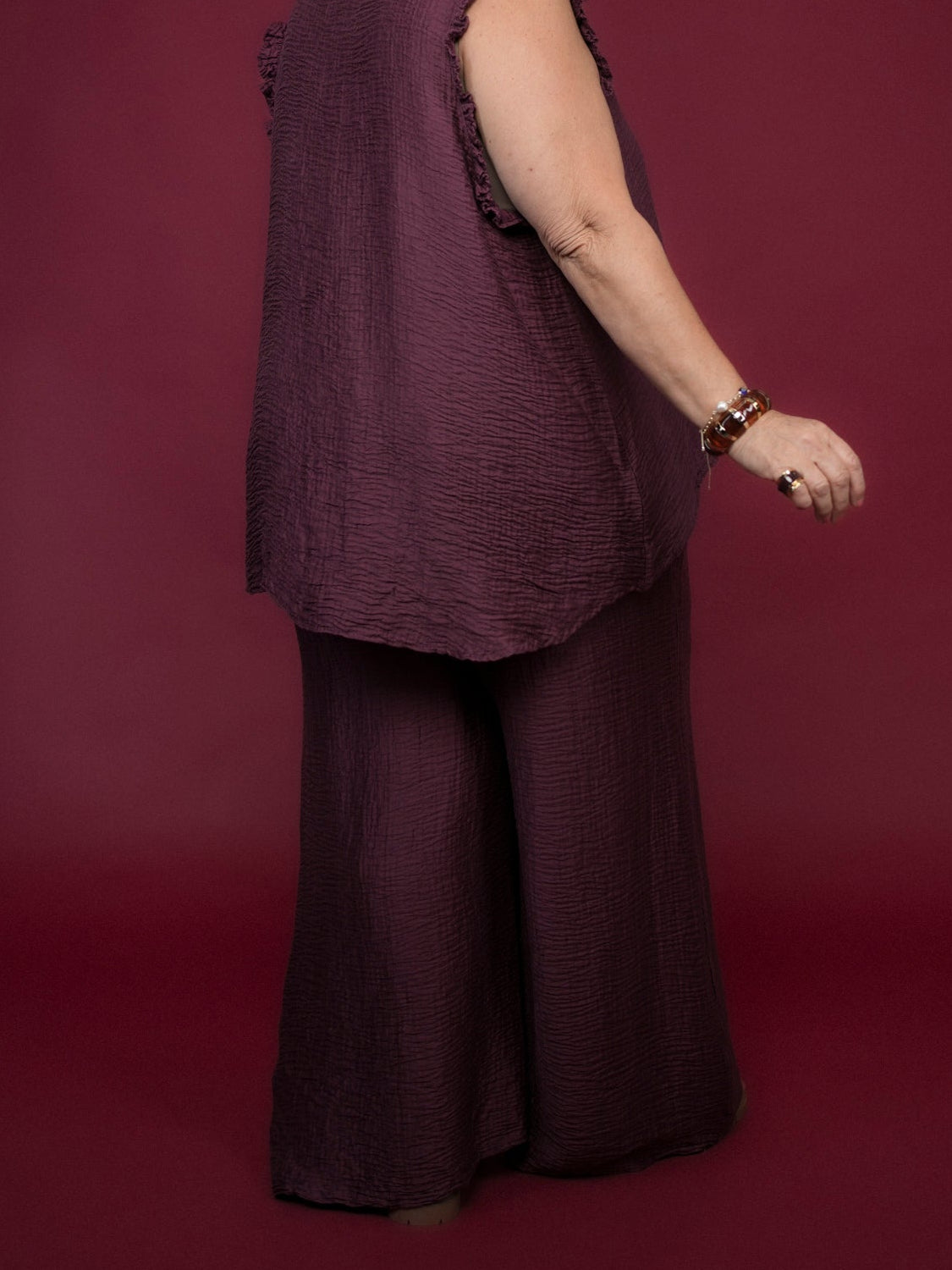 Pantalon effet gaze de coton lie de vin