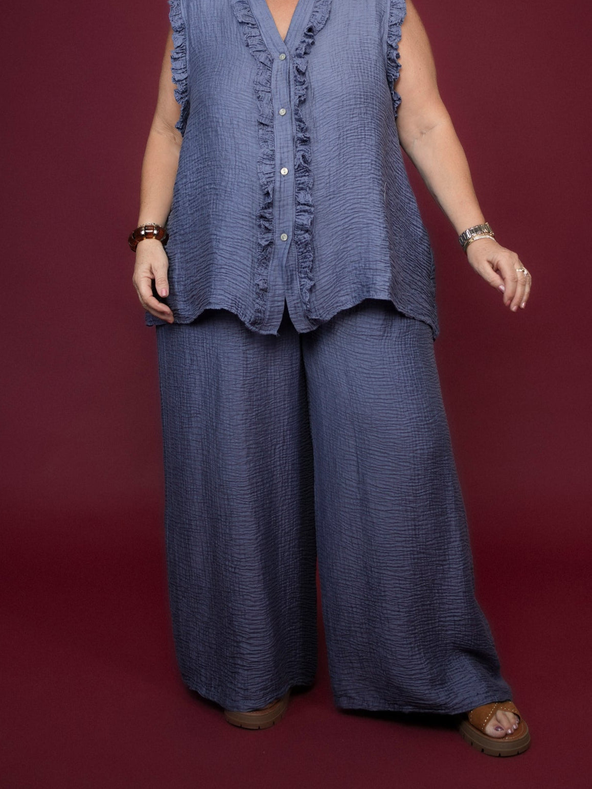 Pantalon effet gaze de coton bleu