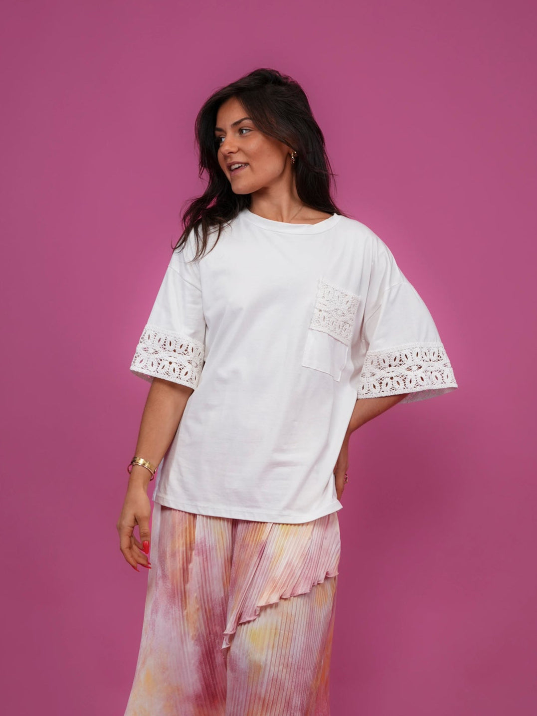T-shirt blanc à détail crochet