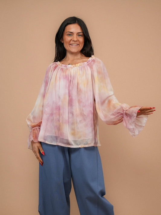 Blouse aquarelle à col bardot - 1495