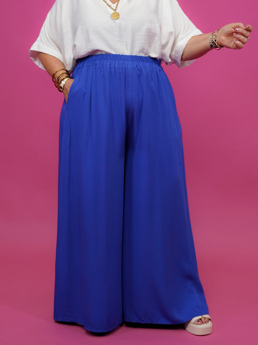 Pantalon palazzo uni bleu roi - 1689