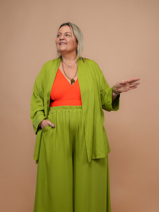 Kimono fluide uni vert anis - 1688