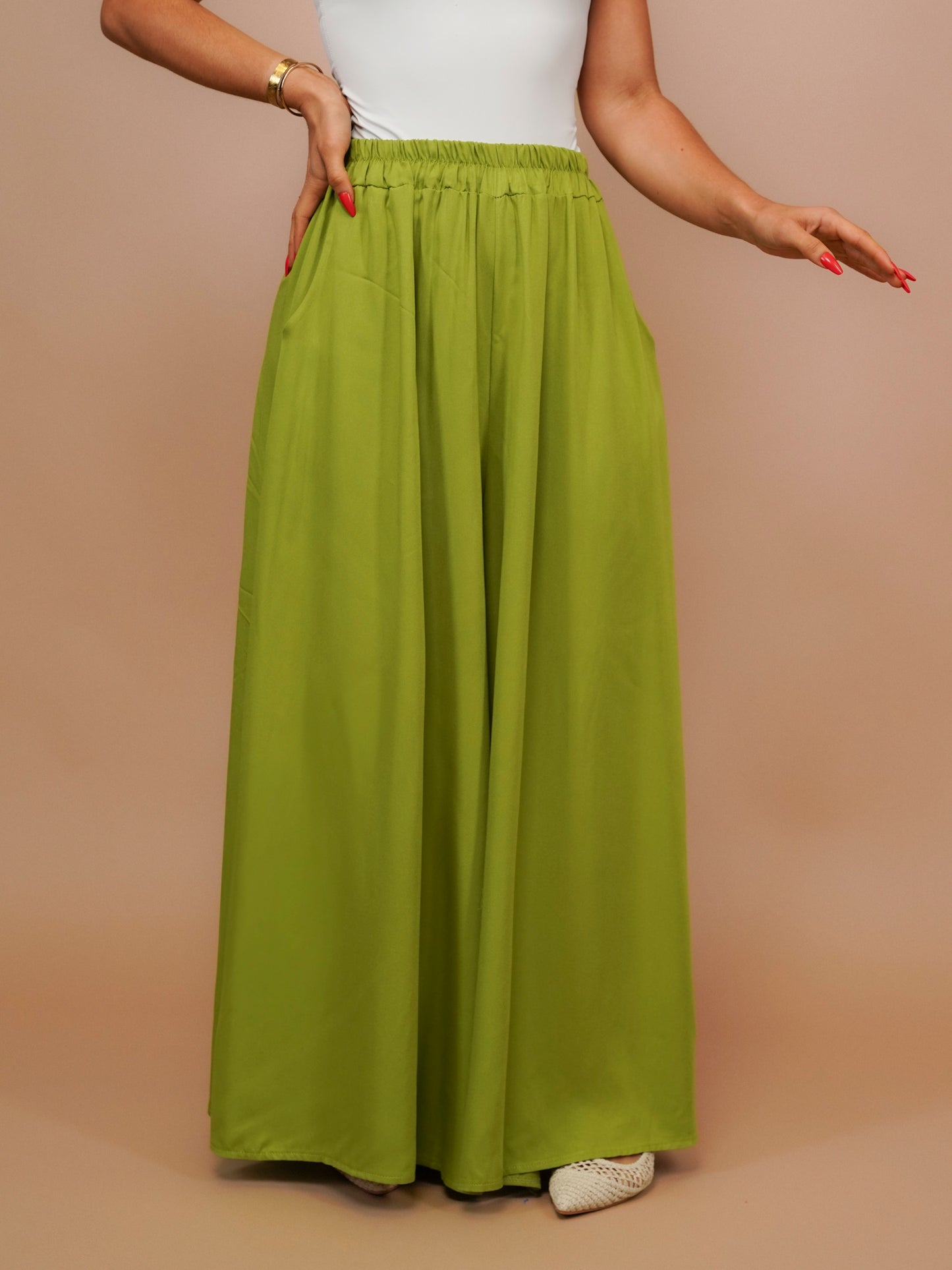 Pantalon palazzo uni vert anis - 1689