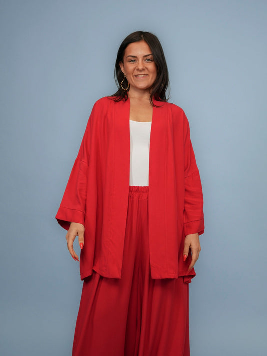 Kimono fluide uni rouge - 1688