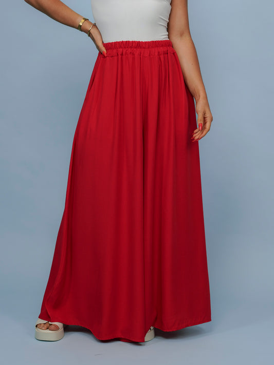 Pantalon palazzo uni rouge - 1689