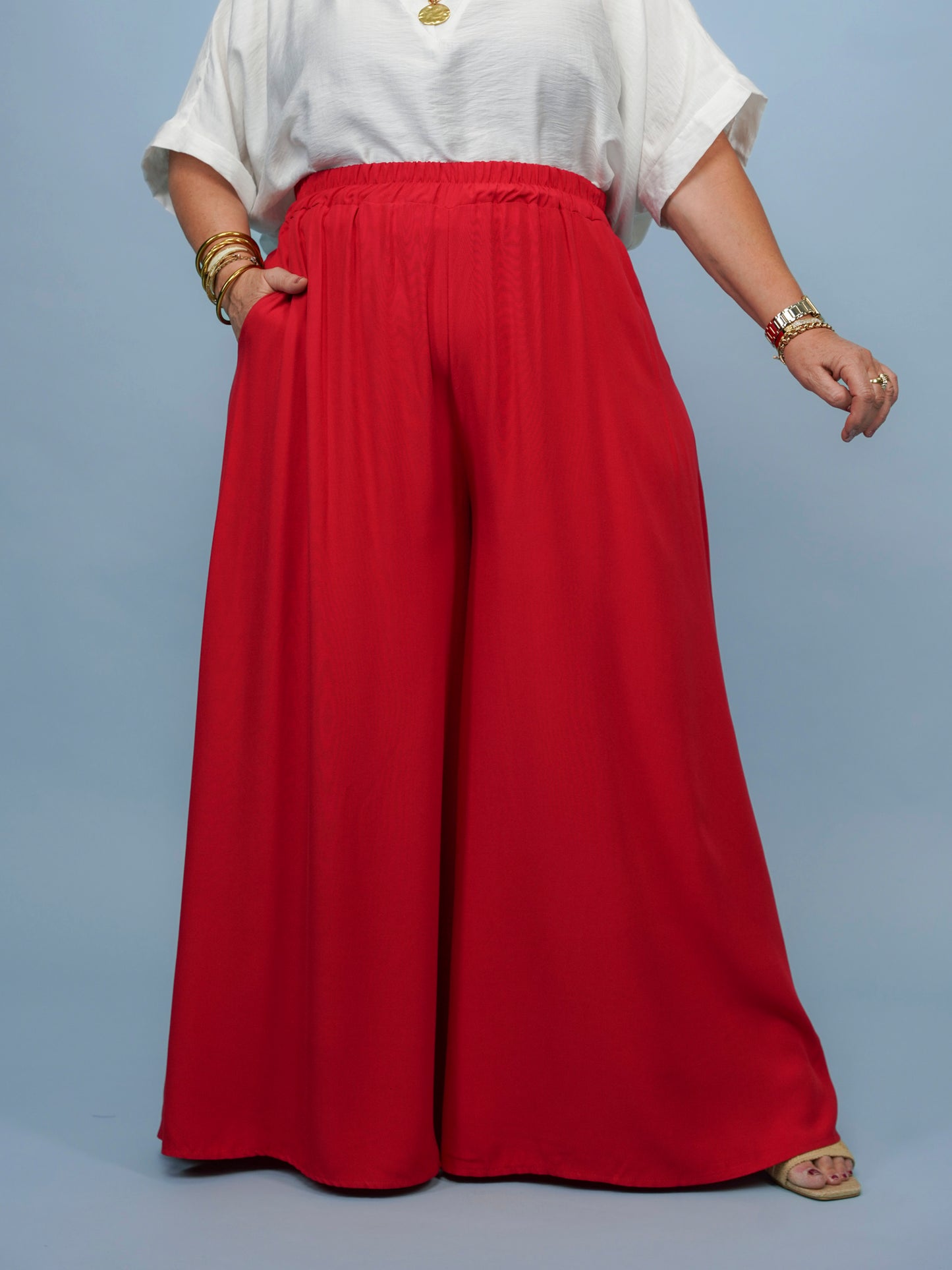 Pantalon palazzo uni rouge - 1689