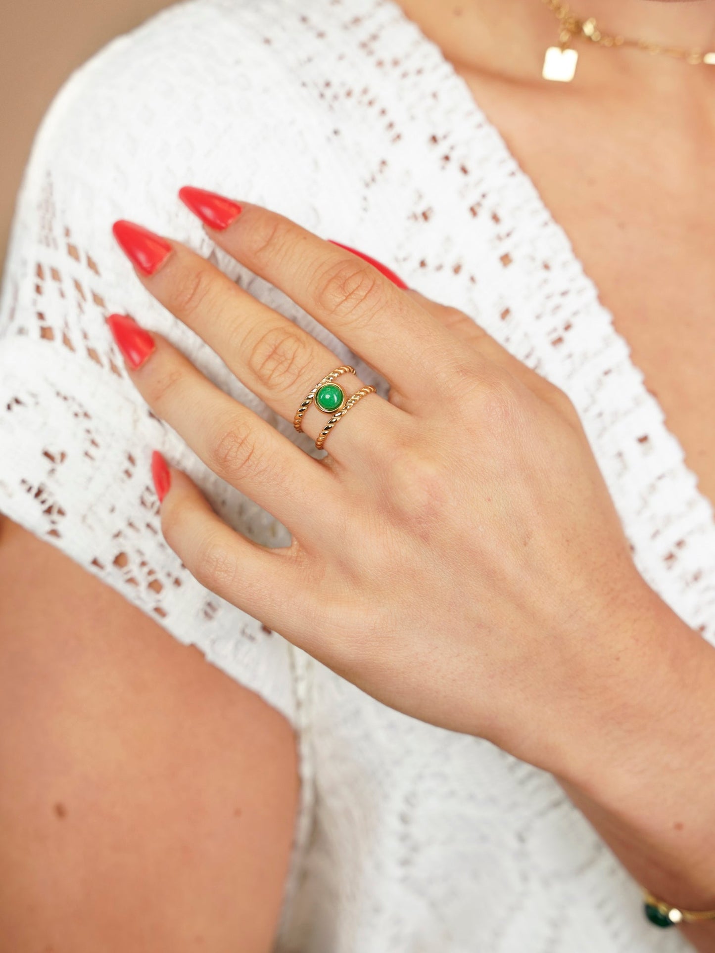 🎁 Bague à perles vertes (GRATUIT)