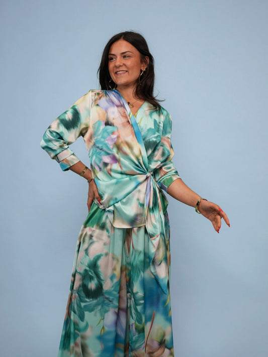 Blouse cache-cœur imprimé floral aquarelle