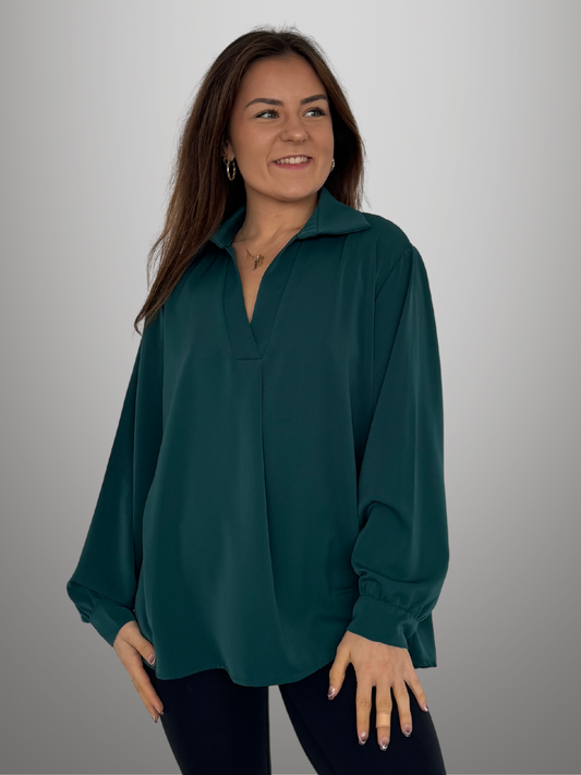 Blouse verte col chemise - 1196