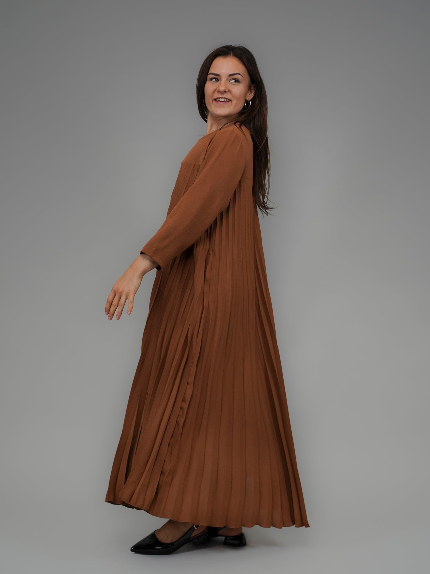 Robe plissée caramel - 1149