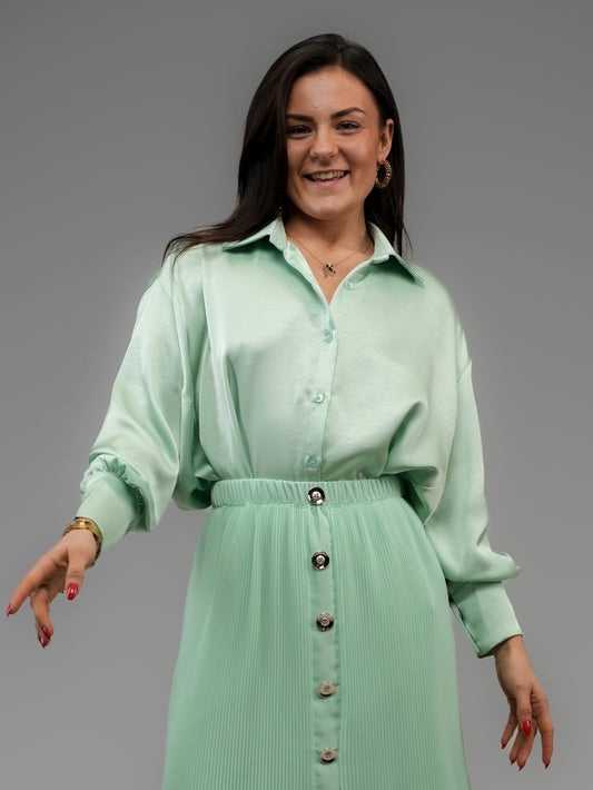 Chemise satinée turquoise - 1446