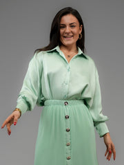 Chemise satinée turquoise