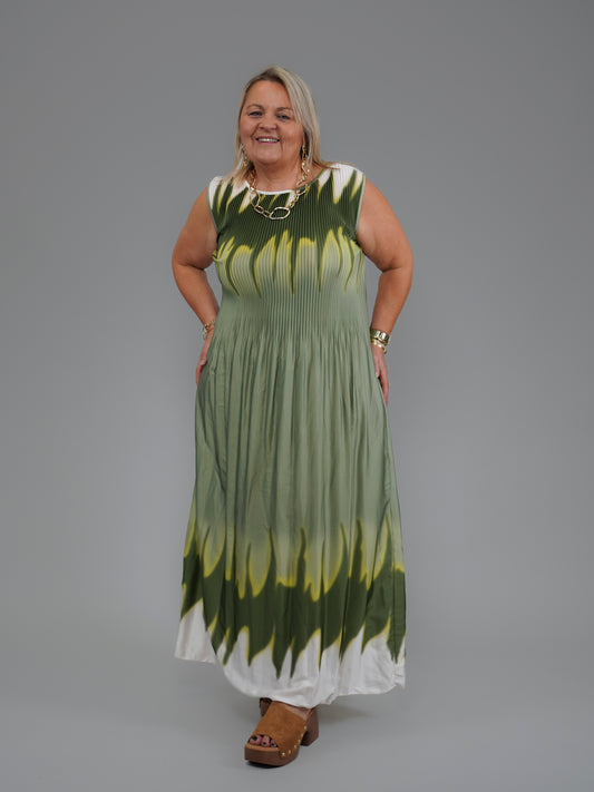 Robe smockée kaki - 1021