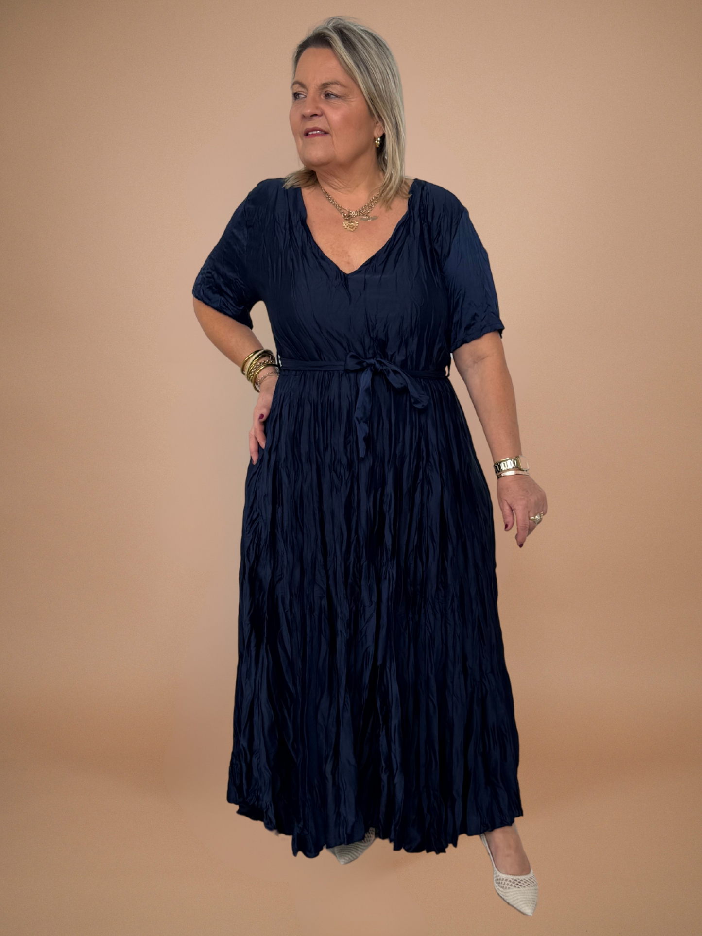 Robe marine effet froissé - 1215