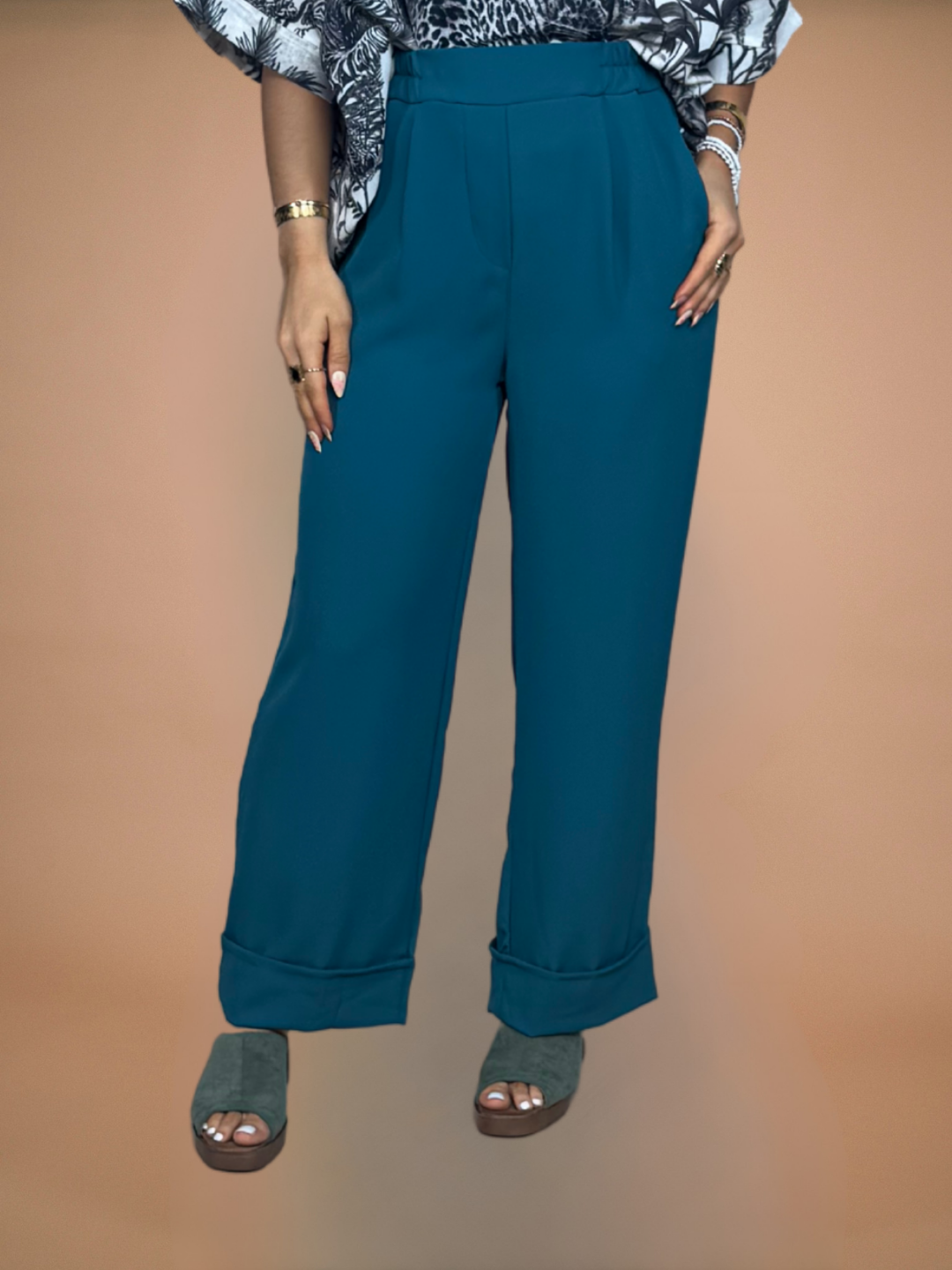 Pantalon à revers bleu canard - 1725