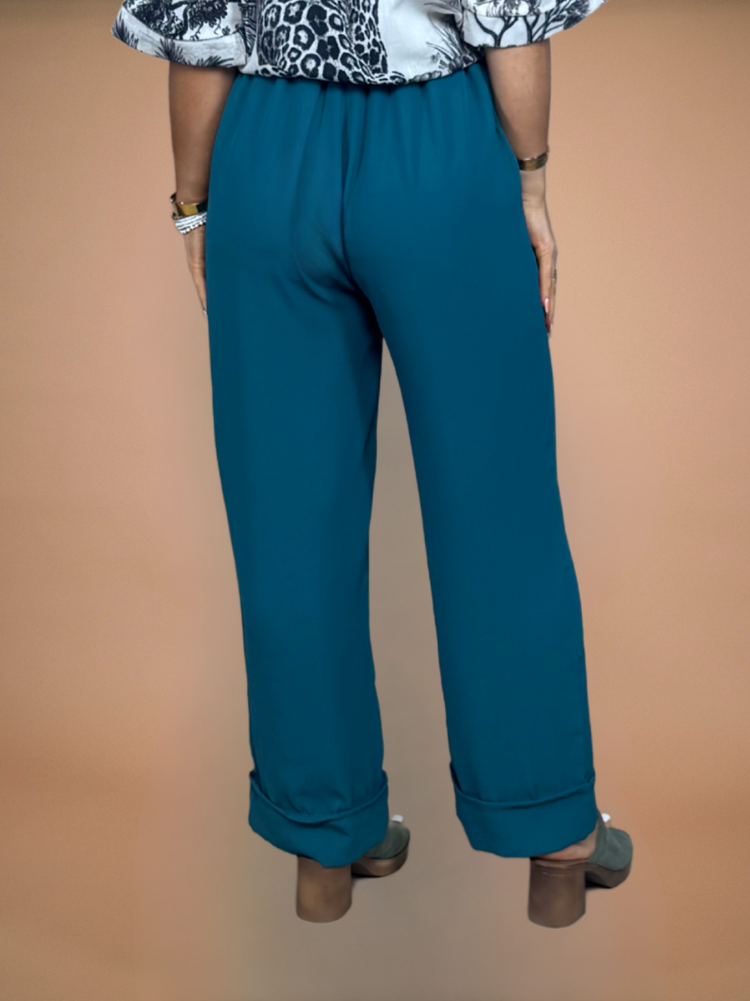 Pantalon à revers bleu canard - 1725