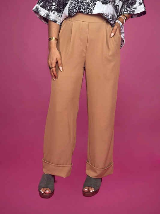 Pantalon à revers camel - 1725