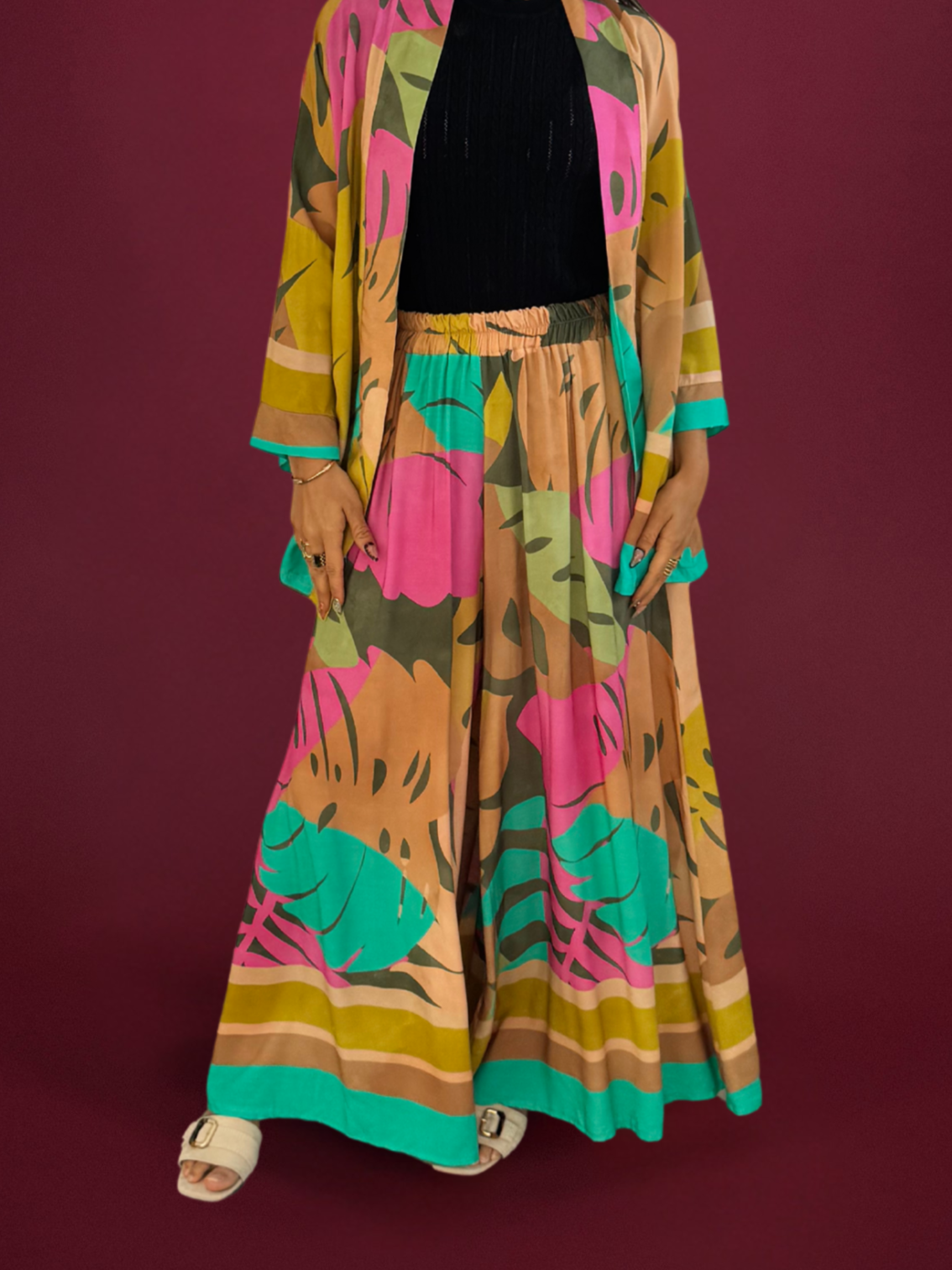 Pantalon palazzo imprimé colorblock - 1689