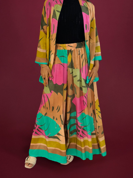 Pantalon palazzo imprimé colorblock - 1689