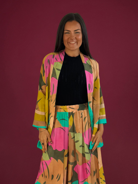 Kimono fluide imprimé colorblock - 1688