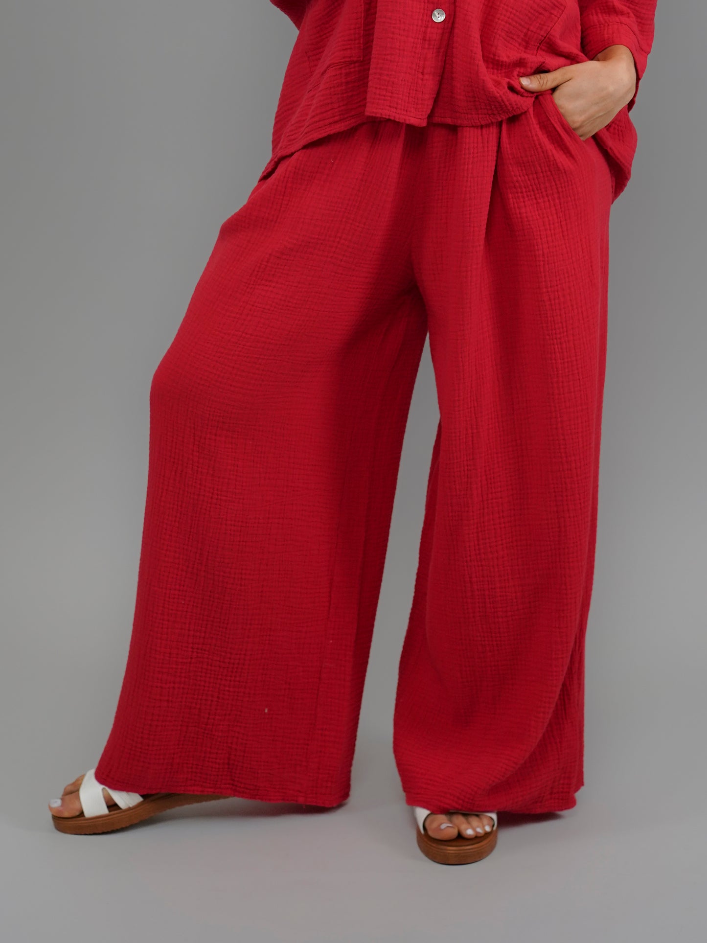 Pantalon rouge en gaze de coton - 1071