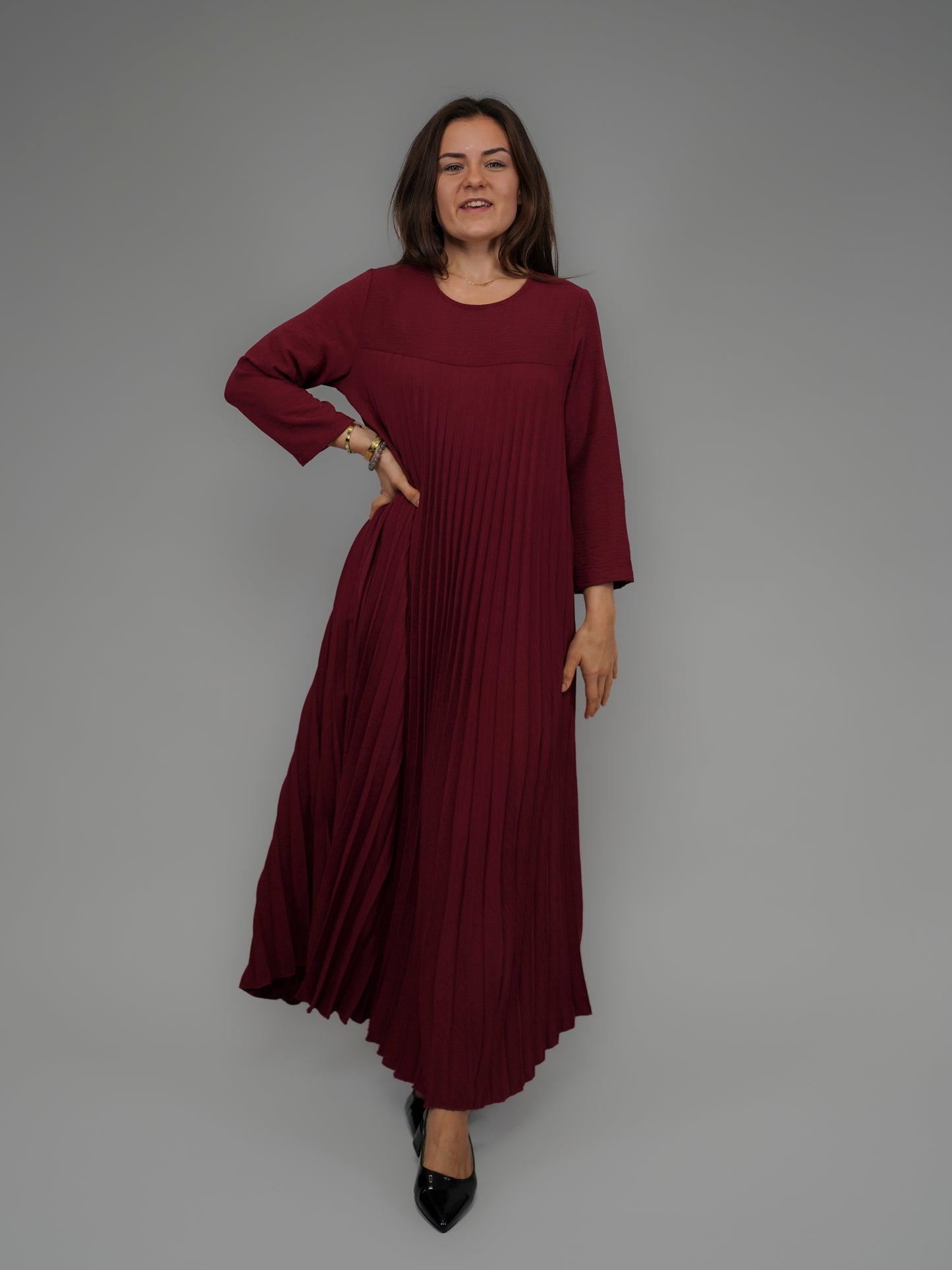 Robe plissée bordeaux - 1149