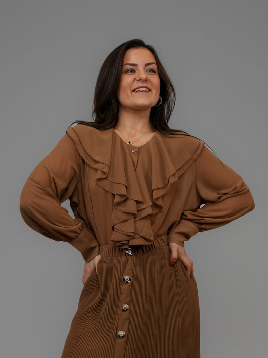 Blouse à volants camel - 1394