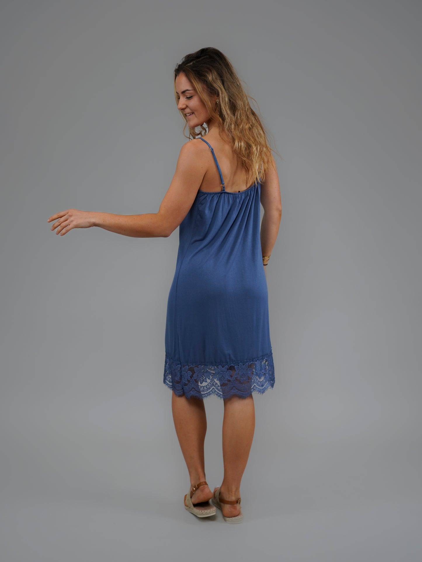 Top long à bretelles bleu jean - 1150