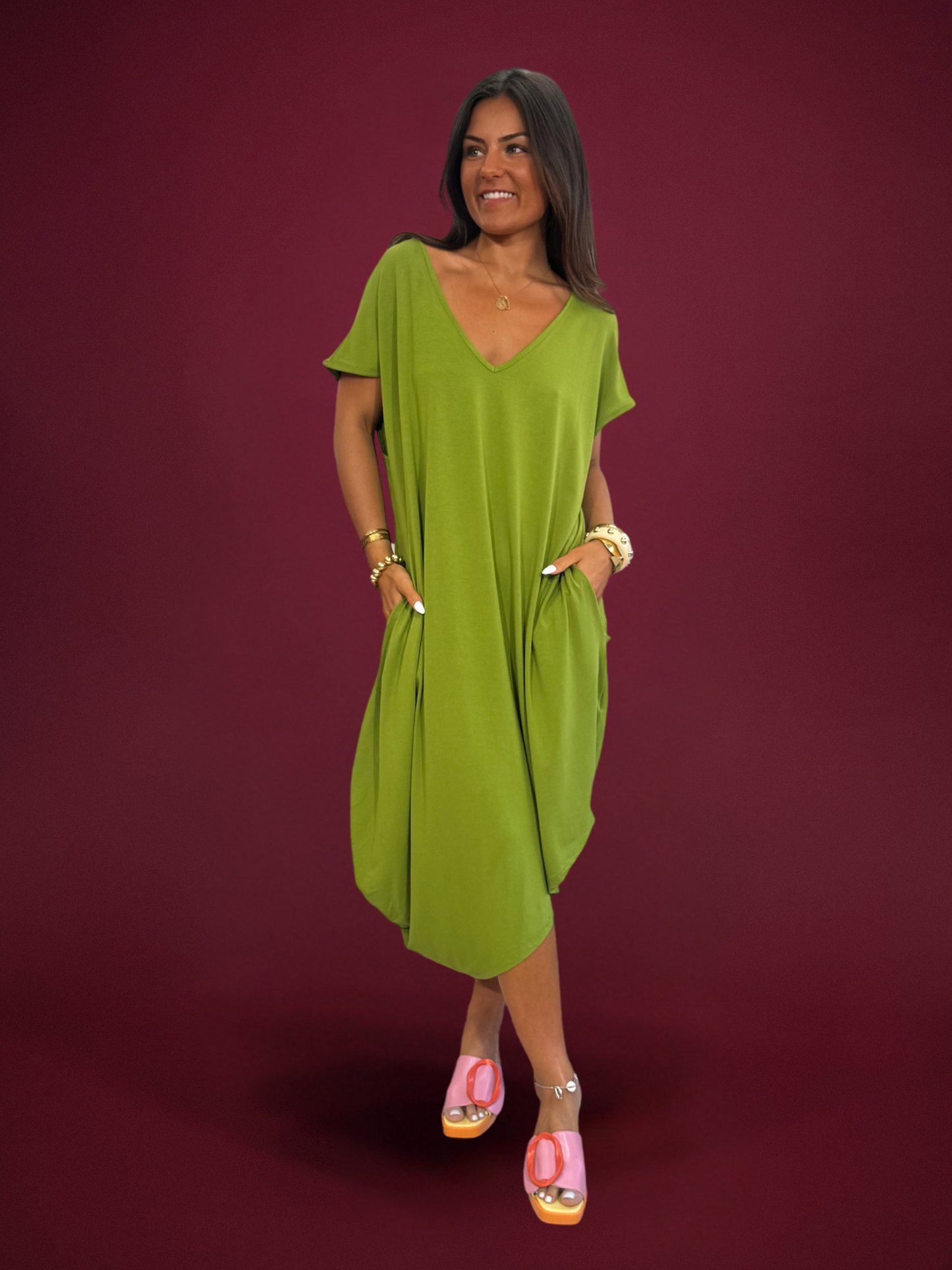 Robe t-shirt vert anis - 1786