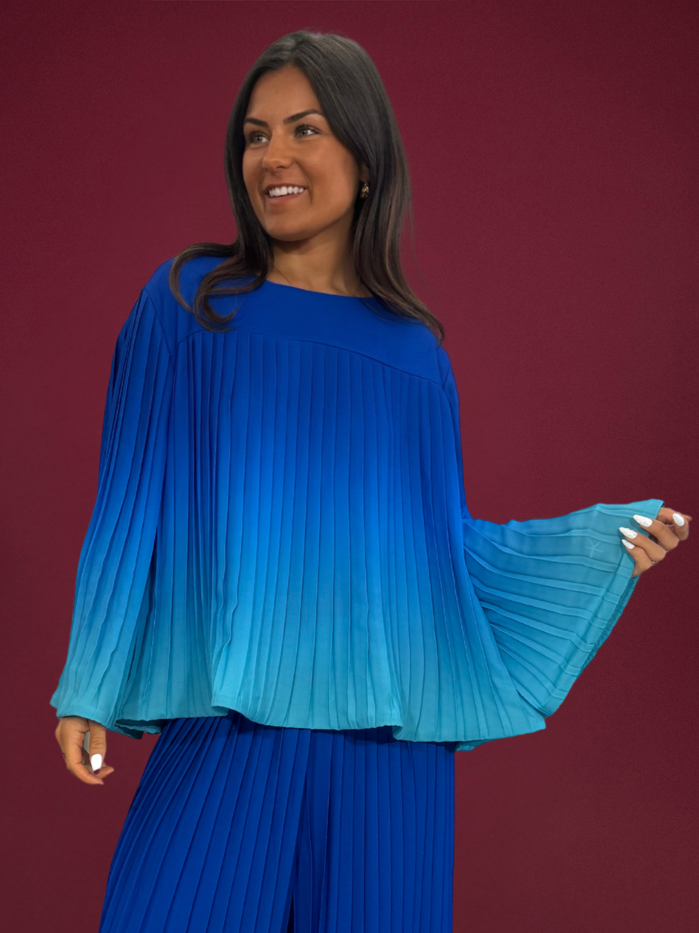 Blouse à volants dégradé bleu - 1900