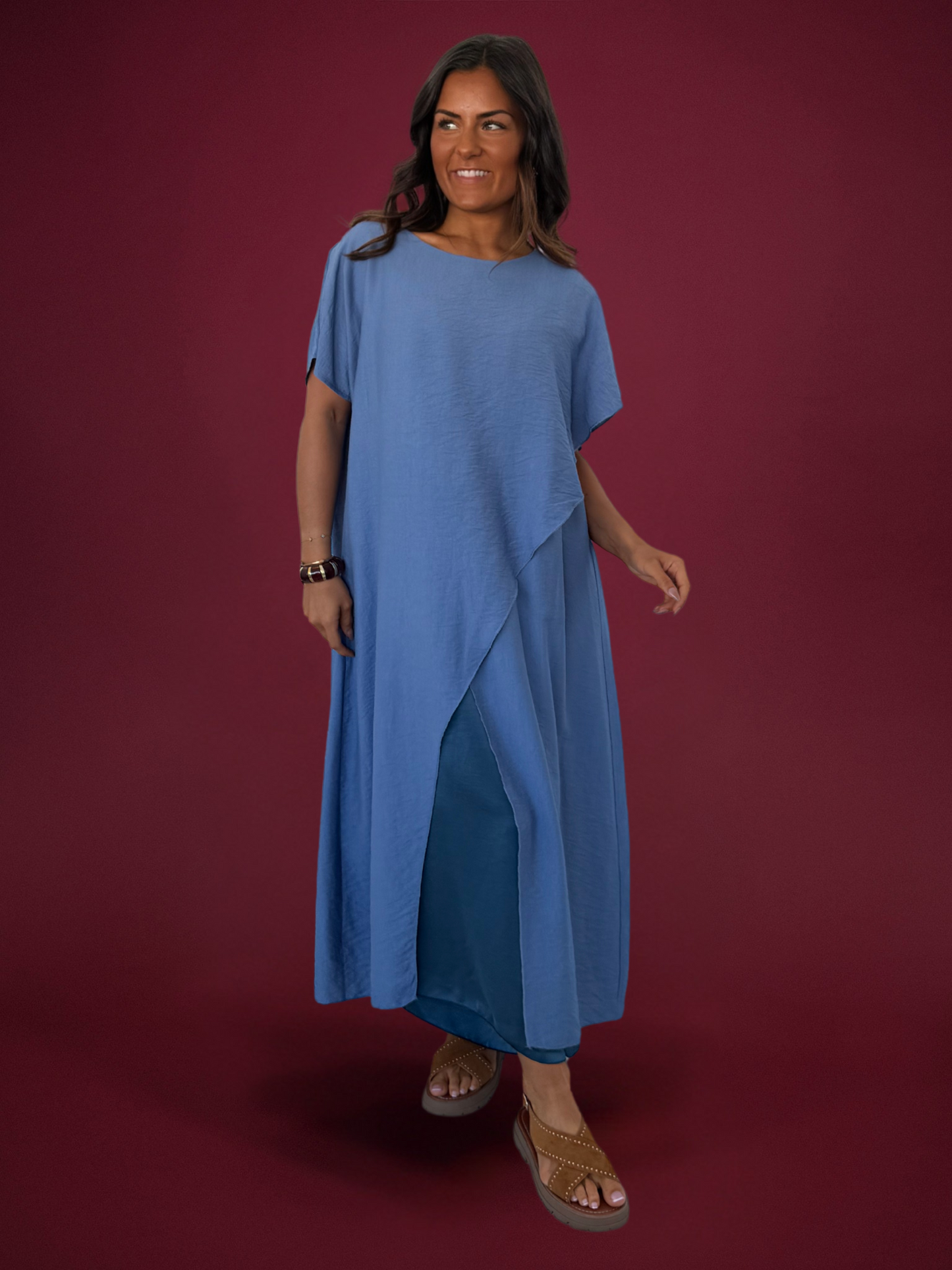 T-shirt long asymétrique bleu