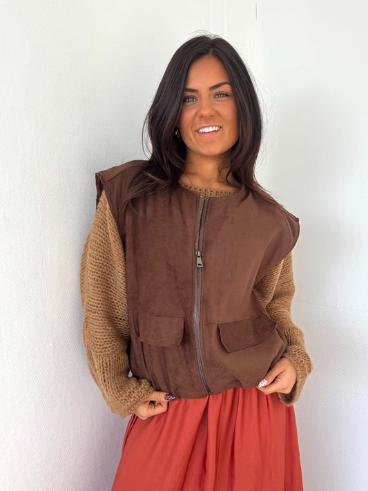 Veste sans manches zippée marron