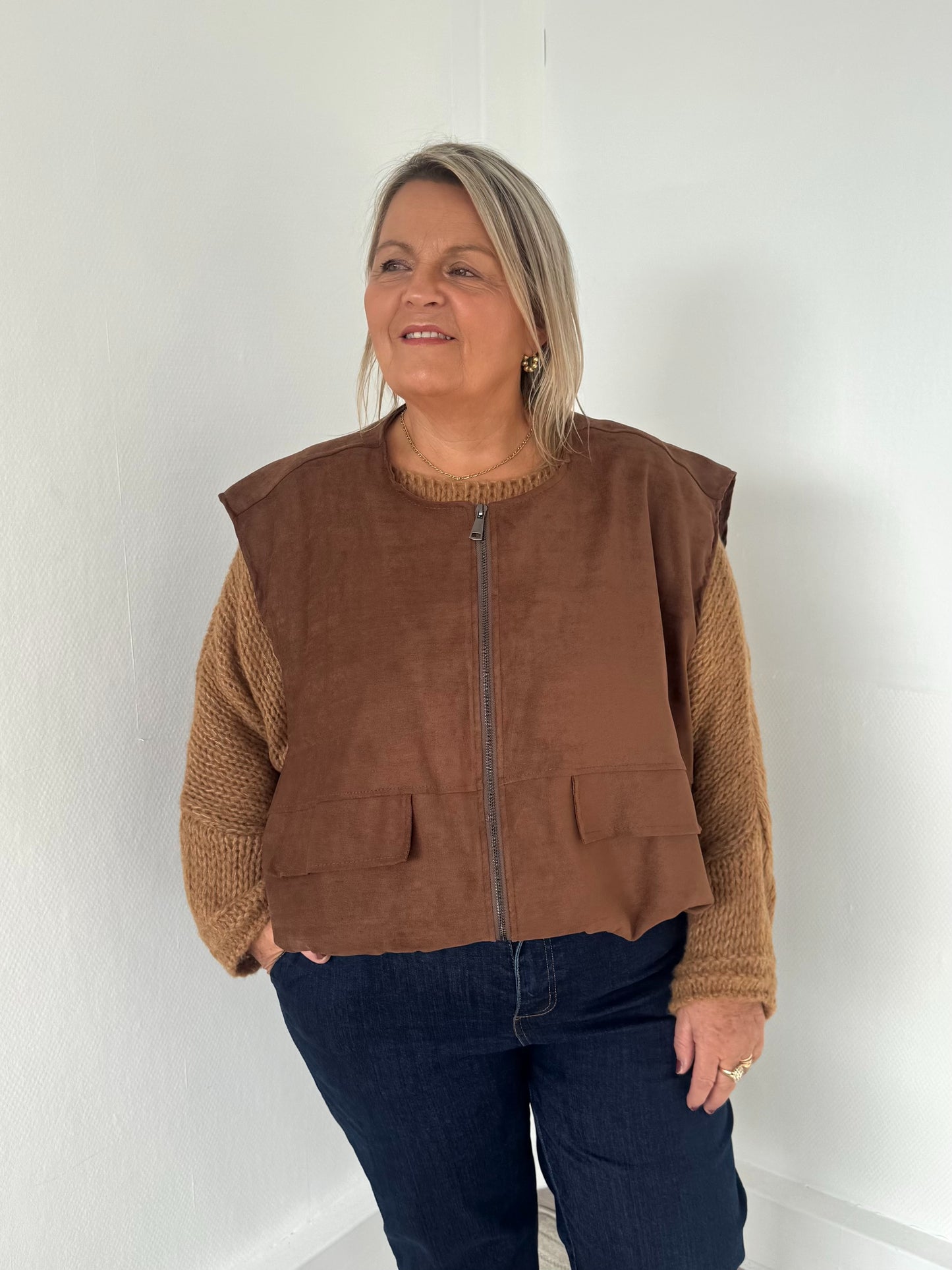 Veste sans manches zippée marron