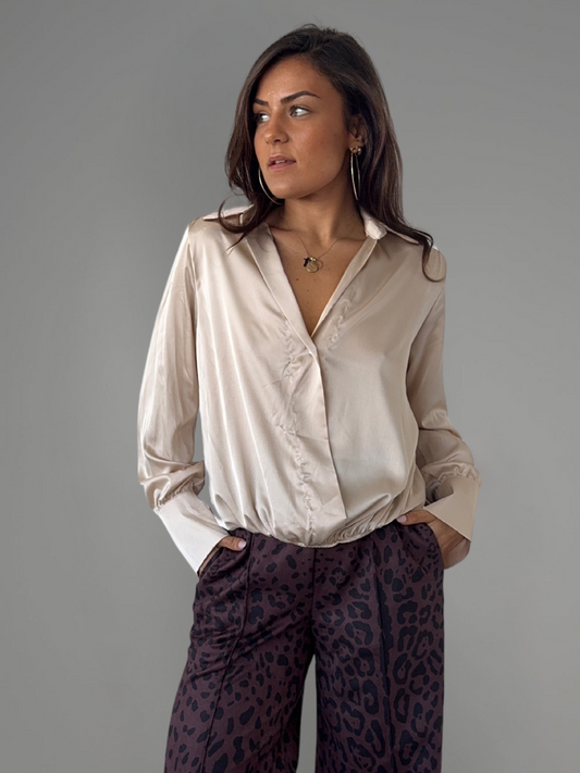 Chemisier blousé beige - 1213