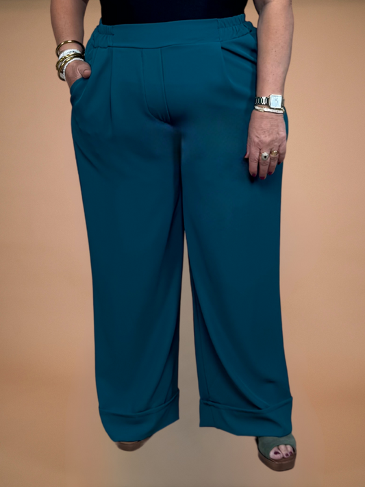 Pantalon à revers bleu canard - 1725