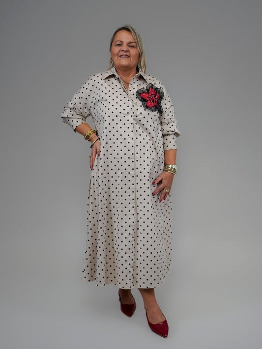 Robe beige à pois - 1163
