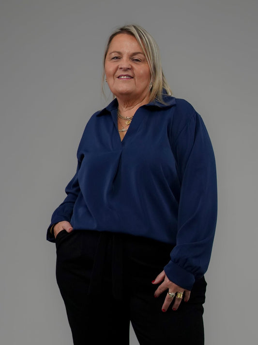 Blouse marine col chemise - 1196