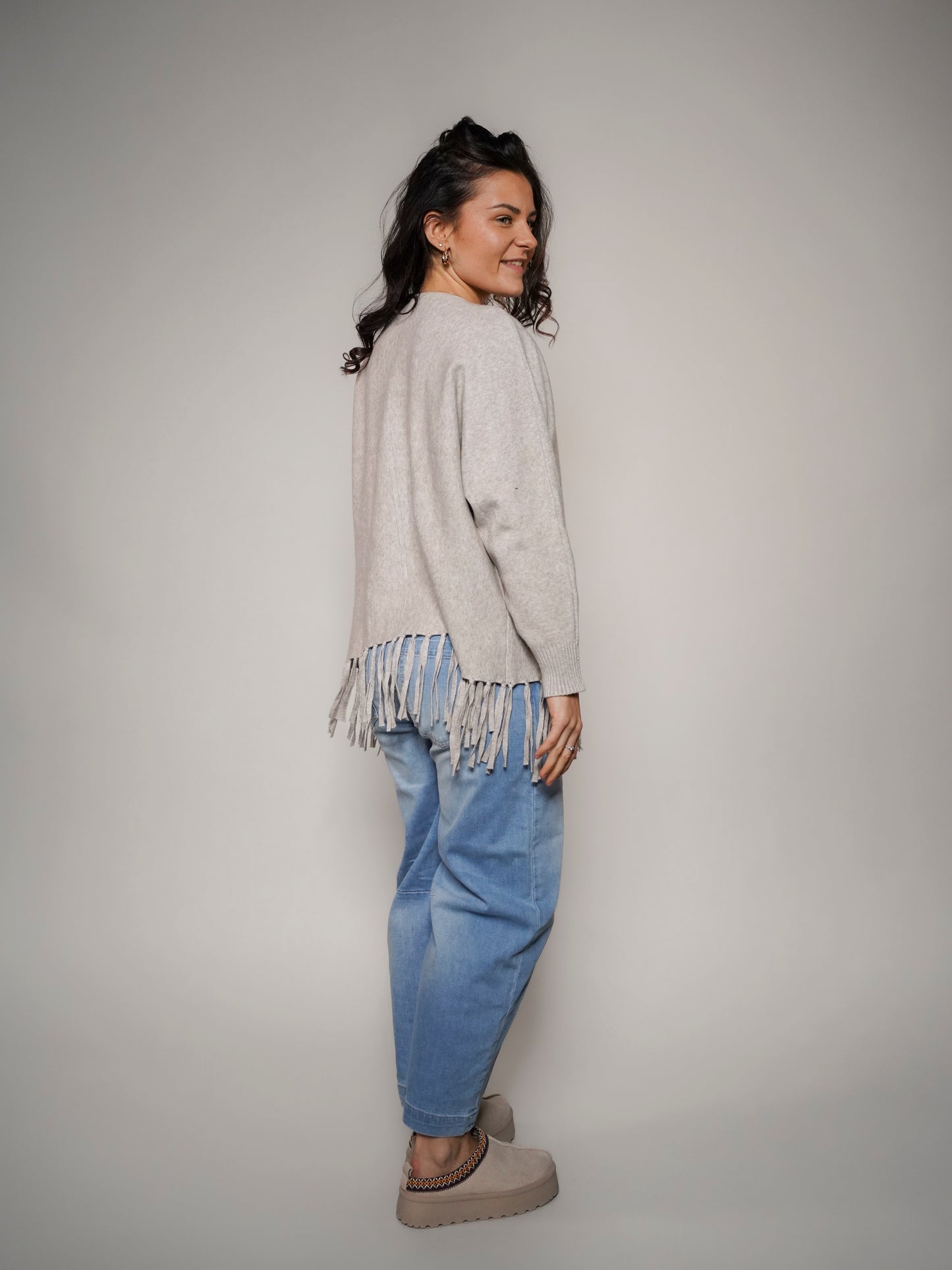 Pull beige à franges