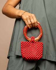 Sac à main perlé rouge