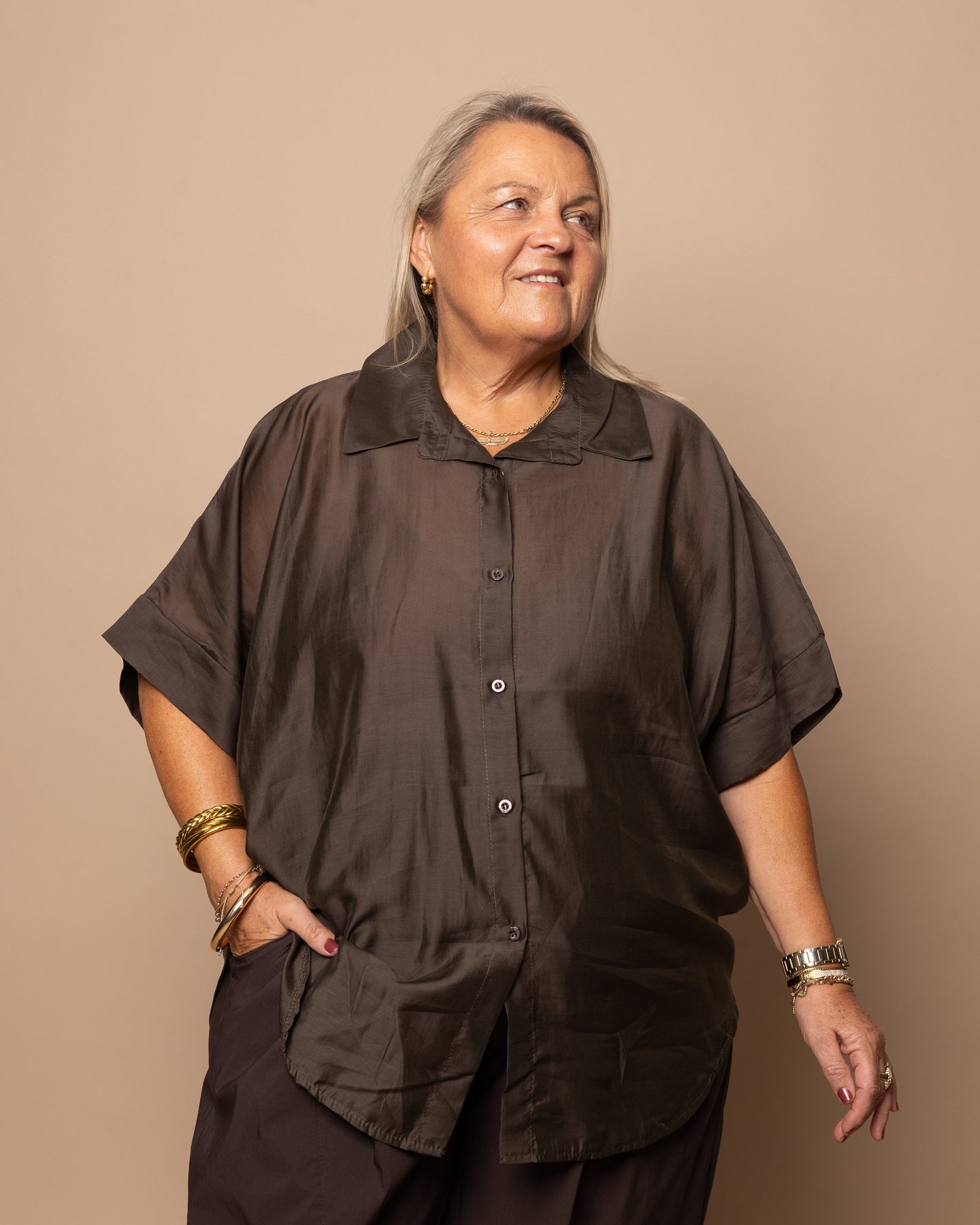 Chemise manches courtes chocolat