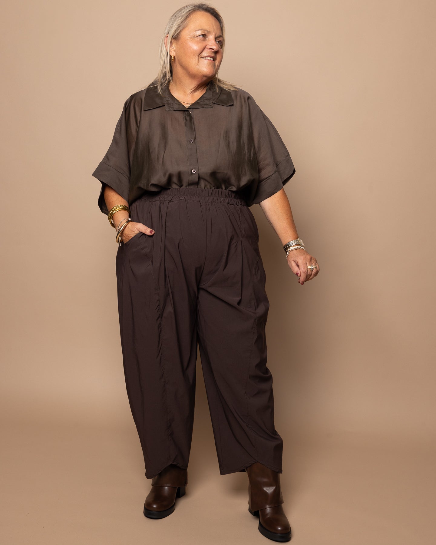 Pantalon barrel chocolat
