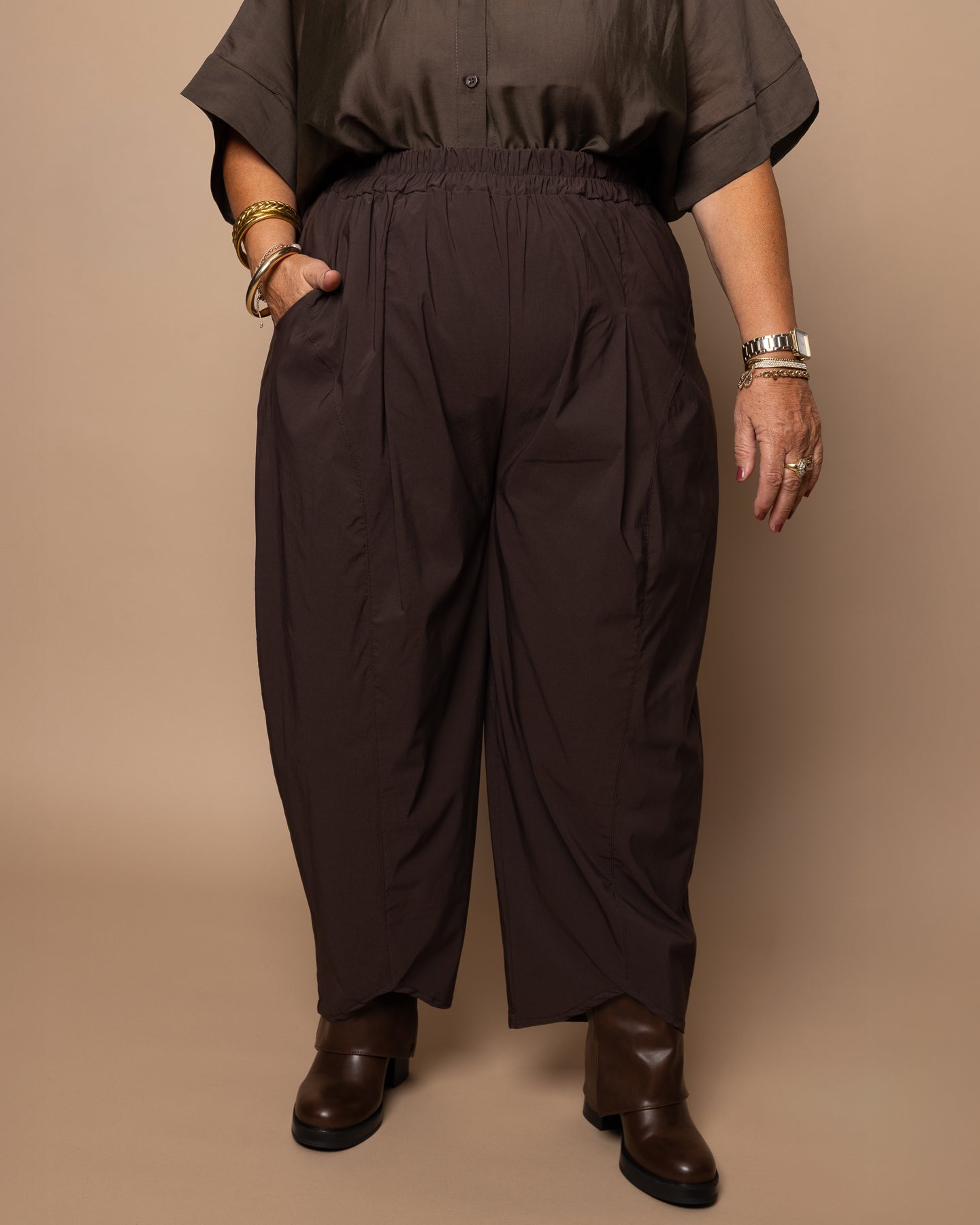 Pantalon barrel chocolat