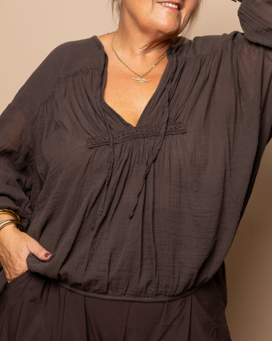 Blouse voile de coton chocolat