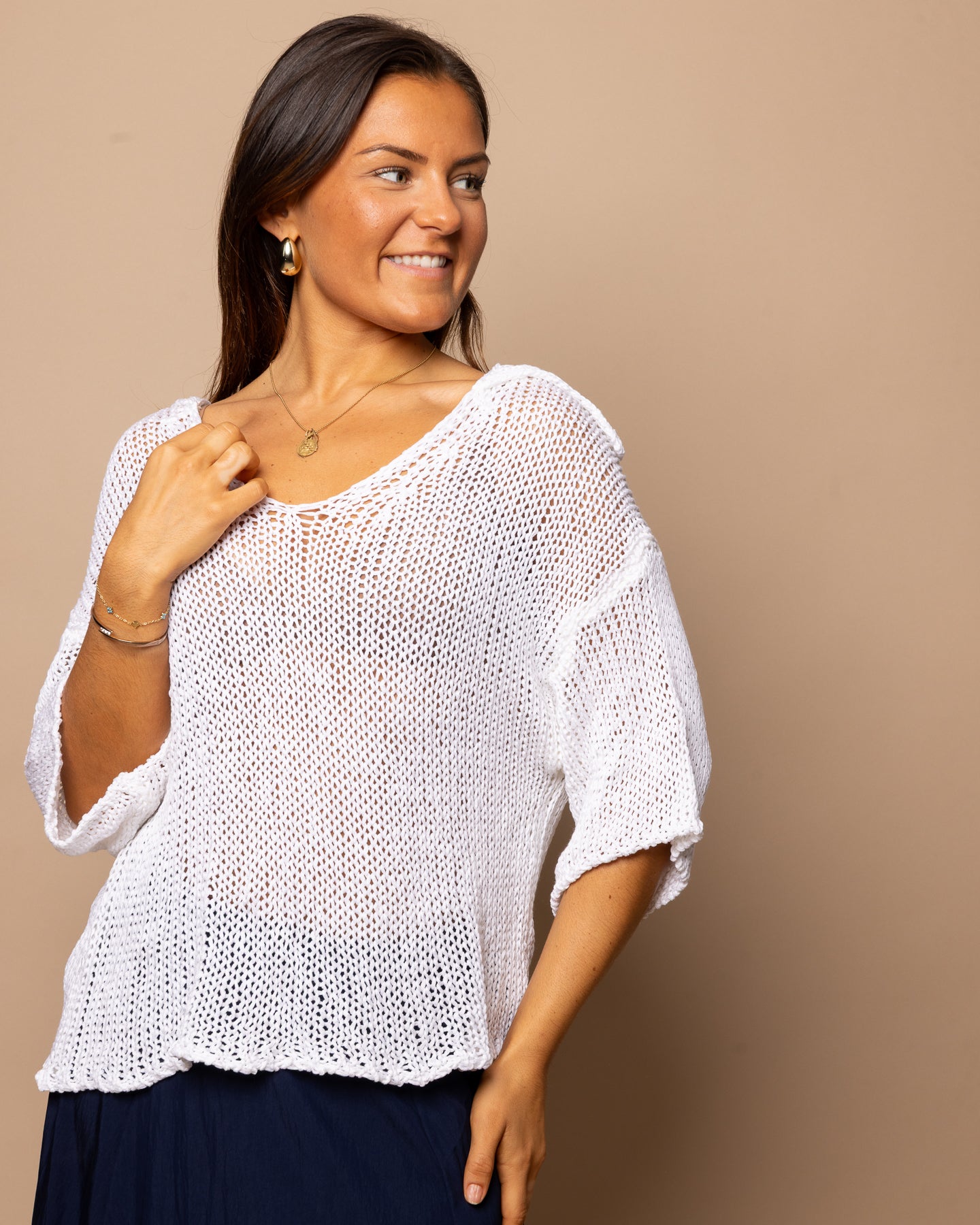 Pull à col polo crème