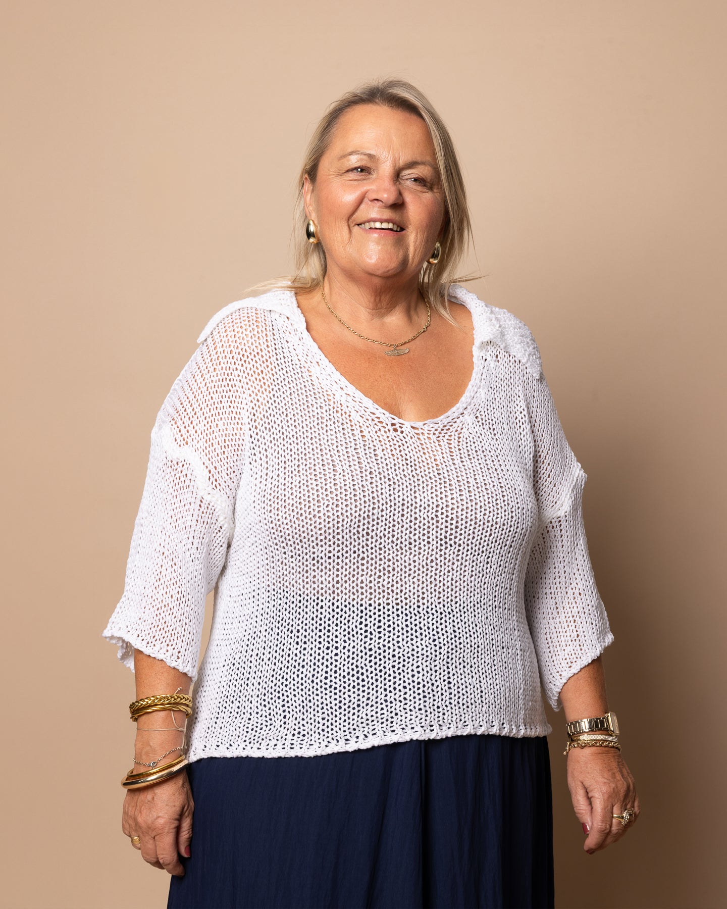 Pull à col polo crème