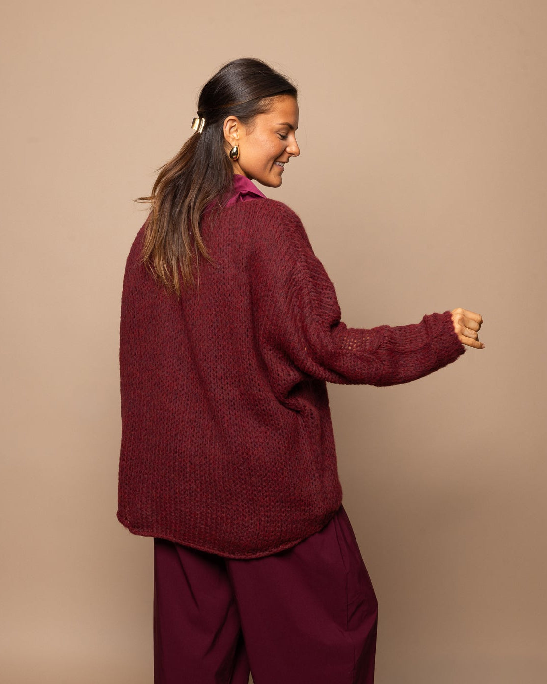 Pull en maille bordeaux