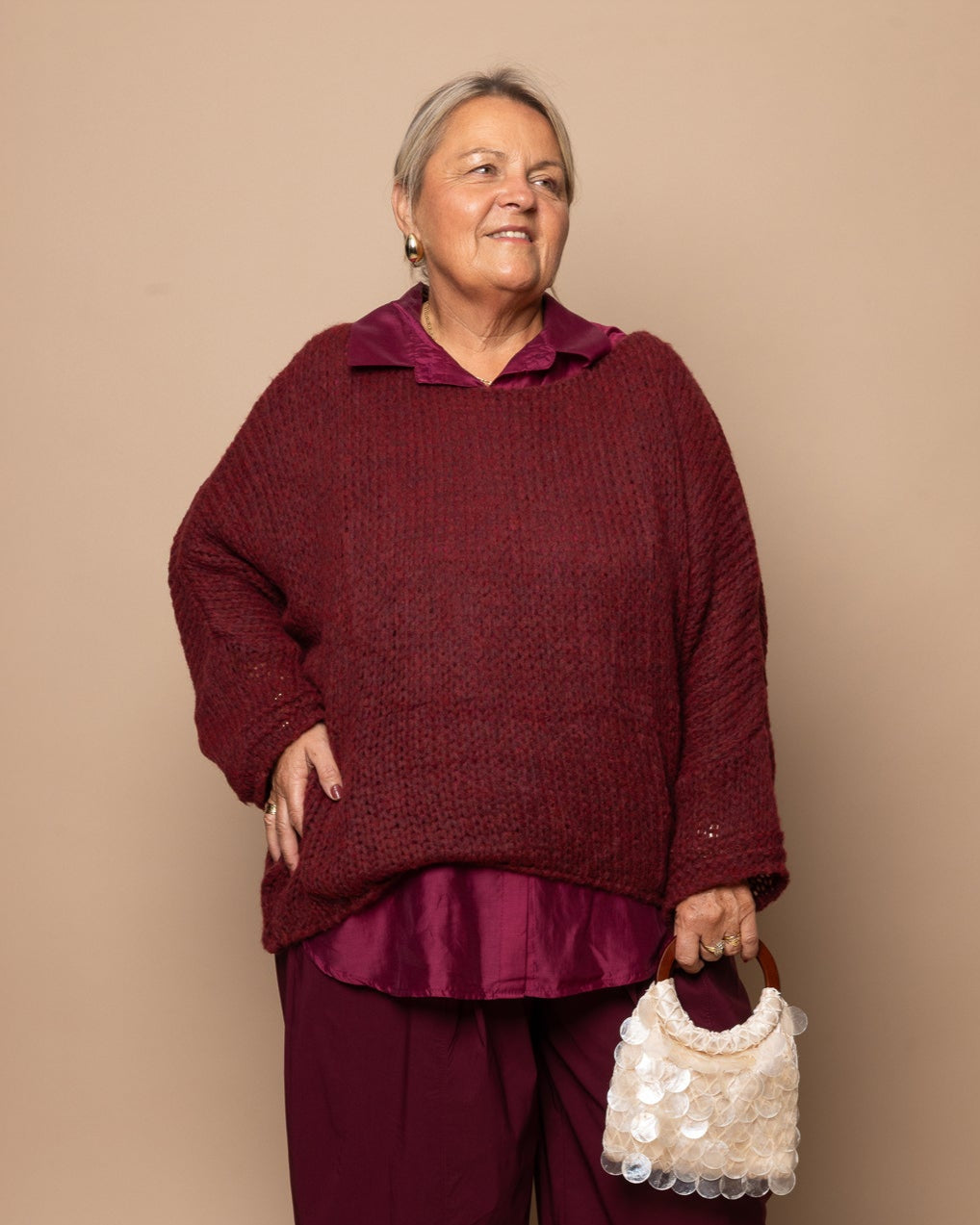 Pull en maille bordeaux
